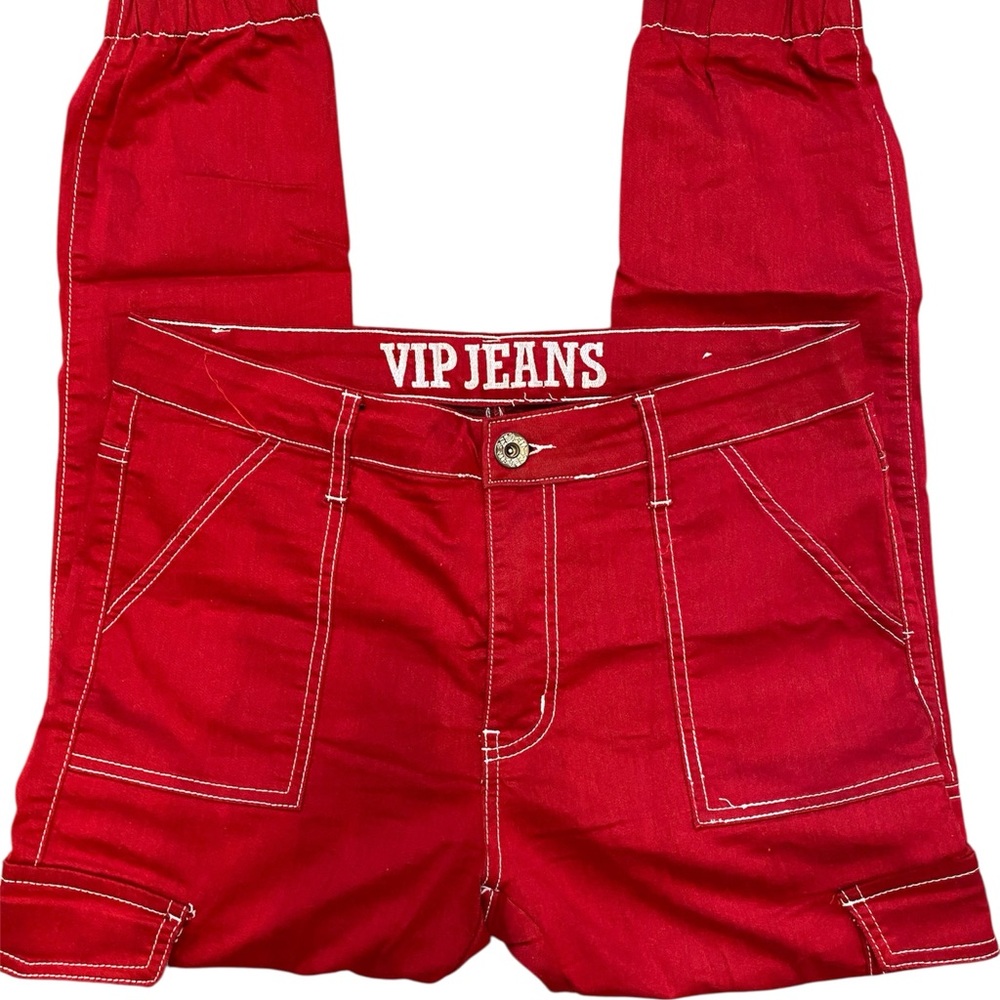 VIP Red Denim Overalls with Modern Design